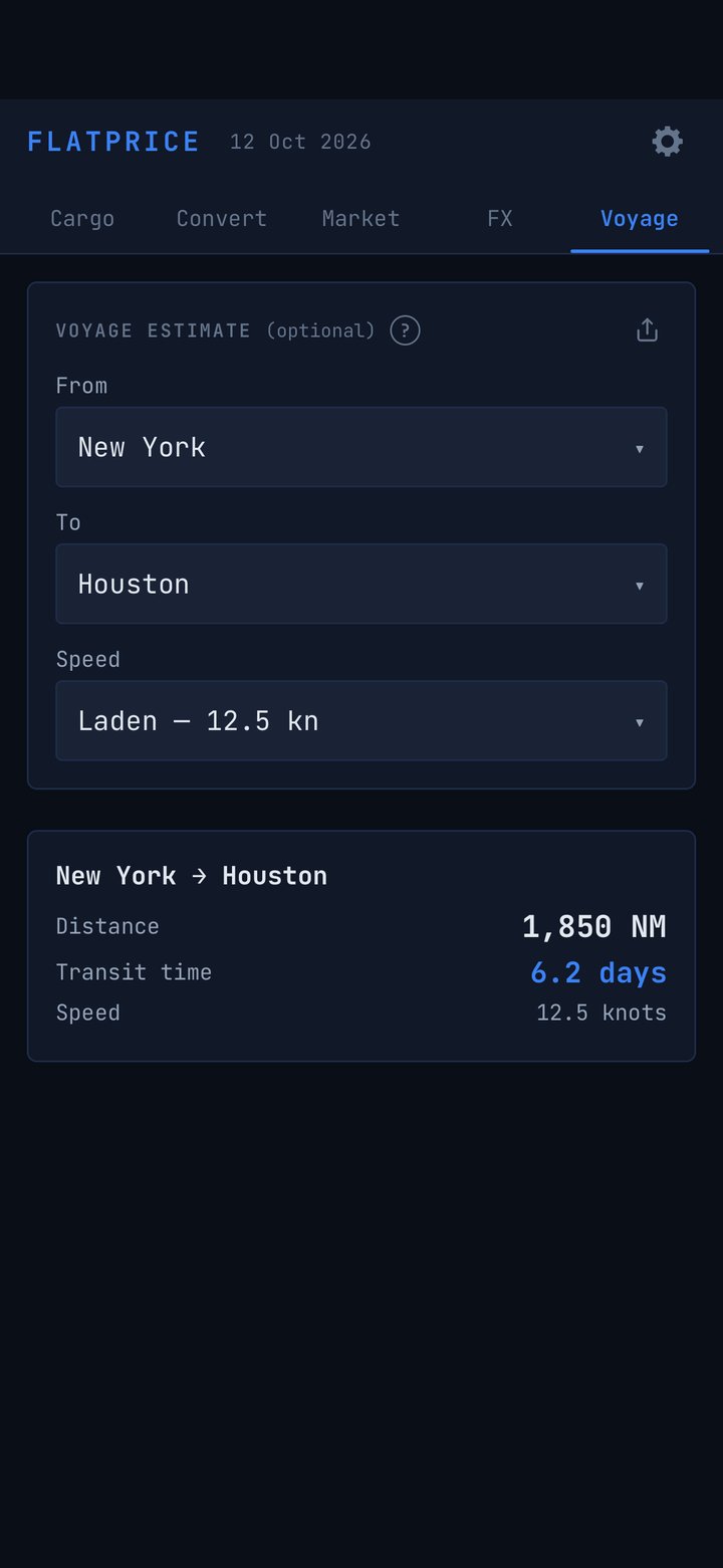 Voyage tab: New York to Houston, 1,850 nautical miles, 6.2 days at 12.5 knots